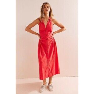 Free People Free-Est Back At It Halter Midi Dress Buttondown Backless S 283064